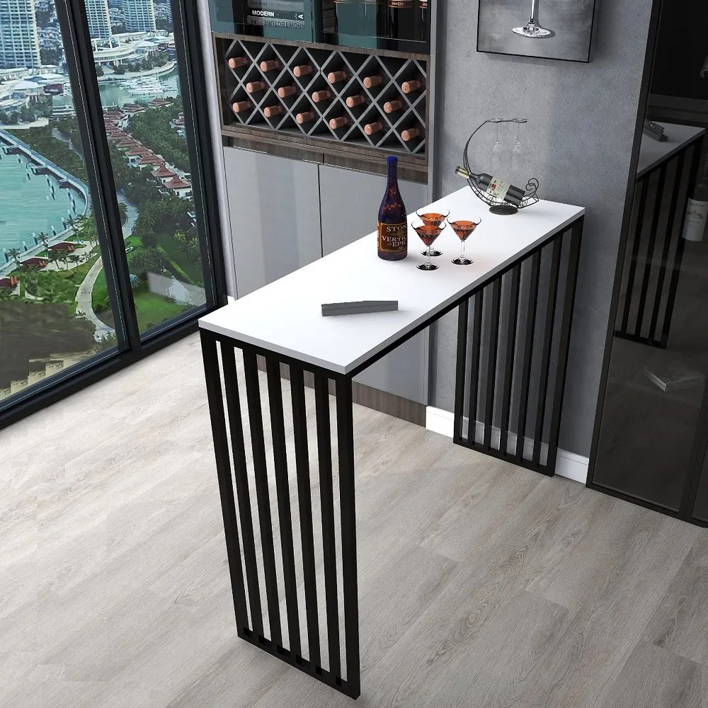 Masa bucatarie, tip bar, culoare alb si negru,120 cm
