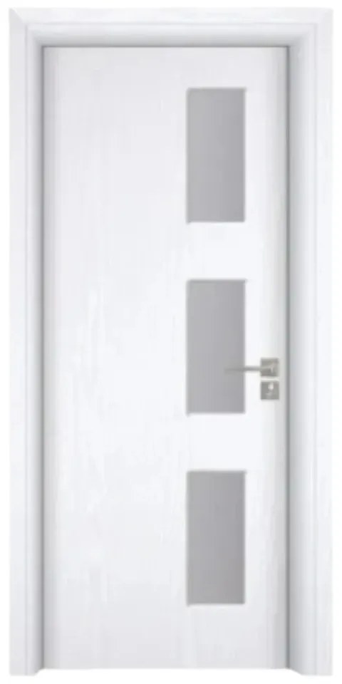 Usa Interior din MDF Novo Doors ND316, Cadru din Lemn Masiv, Geam Sablat, KIT COMPLET, Toc , Manere si balamale incluse (Culoare: Alb, Toc: Fix,