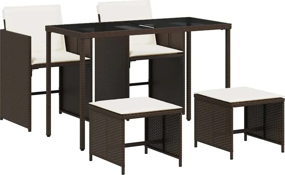 vidaXL Set mobilier de grădină, 5 piese, cu perne, maro, poliratan