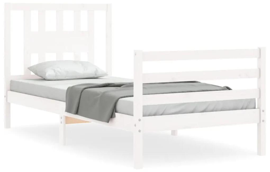 3194532 vidaXL Cadru de pat cu tăblie single mic, alb, lemn masiv