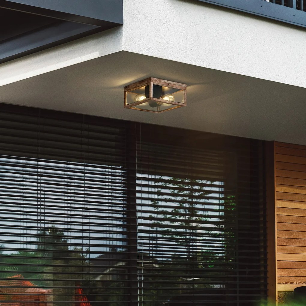 Plafonieră industrială cu imprimeu lemn IP44 cu 2 lumini - Charlois