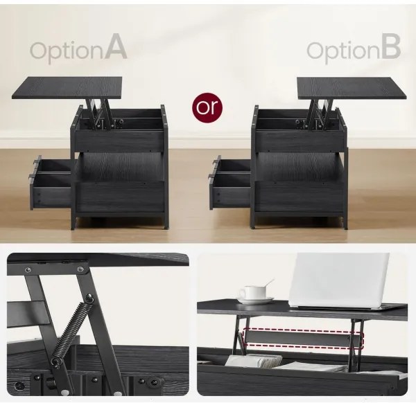 Măsuță de cafea NYRO cu blat rabatabil, neagră