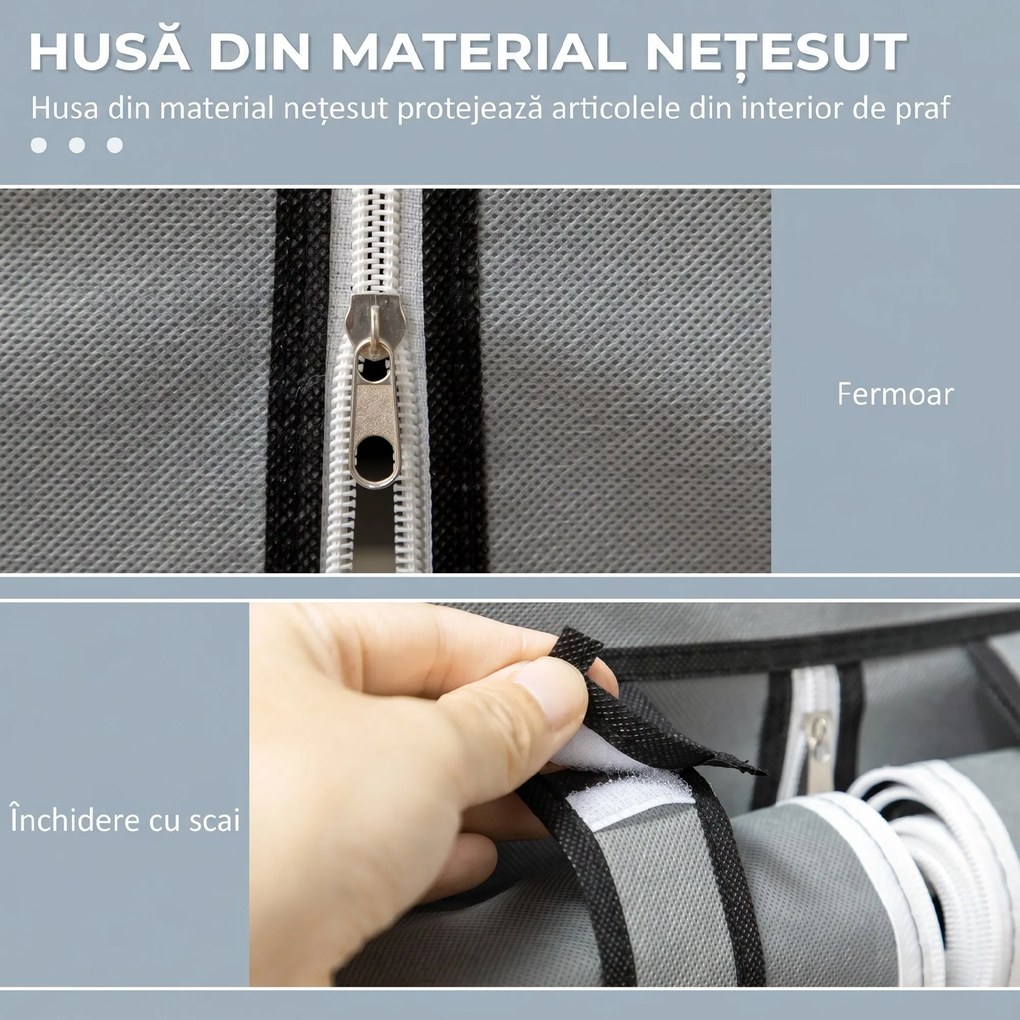 HOMCOM Dulap Economisire Spațiu cu Bază Înalțată, 8 Rafturi și 2 Bare, din Material Netesut și Oțel, Gri Deschis | Aosom Romania