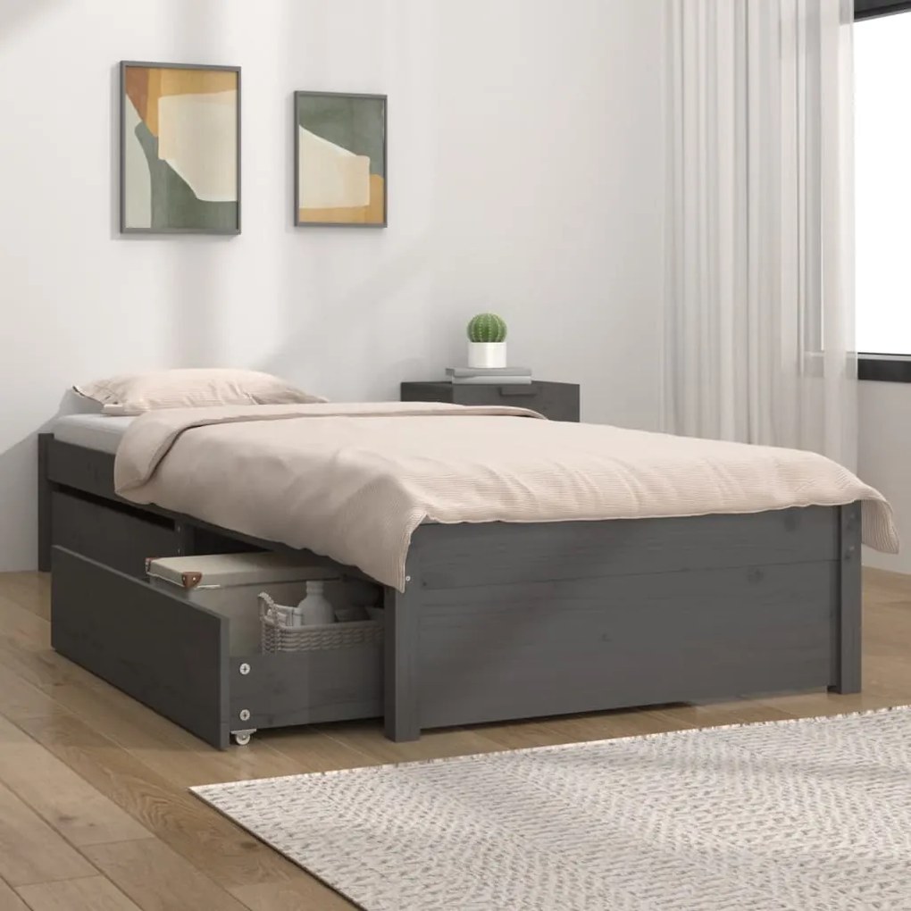 3103465 vidaXL Cadru de pat cu sertare, gri, 90x200 cm
