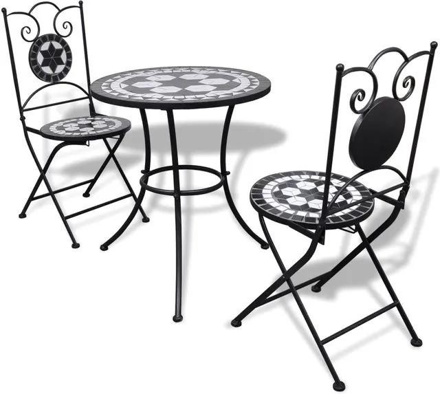 Set mobilier grădină bistro, 60 cm, mozaic, 2 scaune, negru/alb