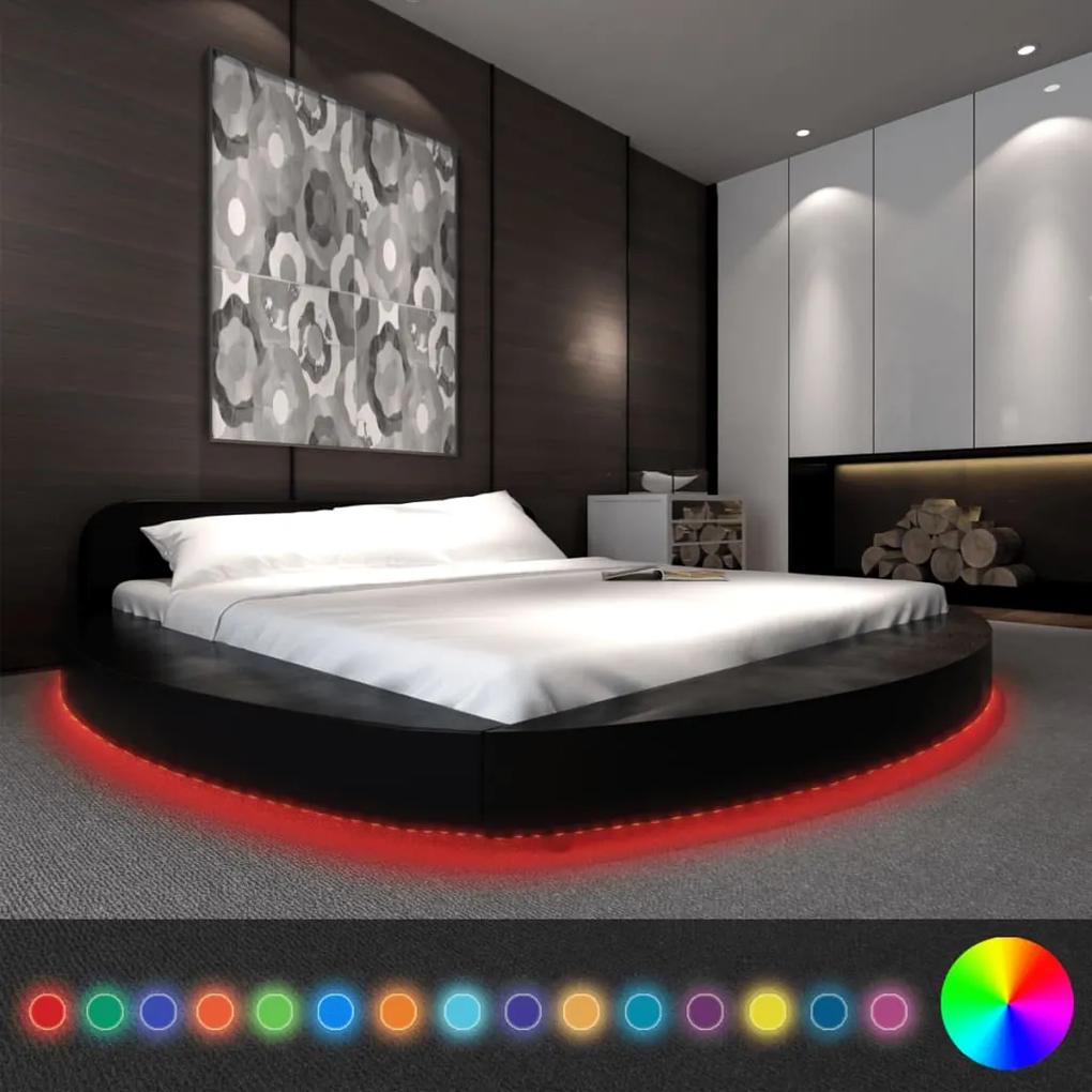 244313 vidaXL Cadru pat LED, rotund, piele artificială, 180 x 200 cm, negru