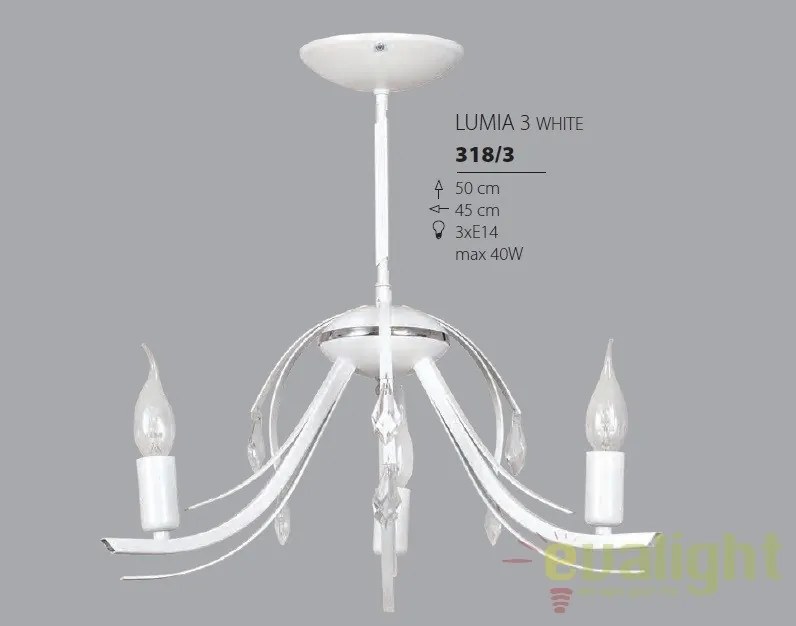 Candelabru alb cu 3 brate, LUMIA 3 WHITE 317/3 EMB