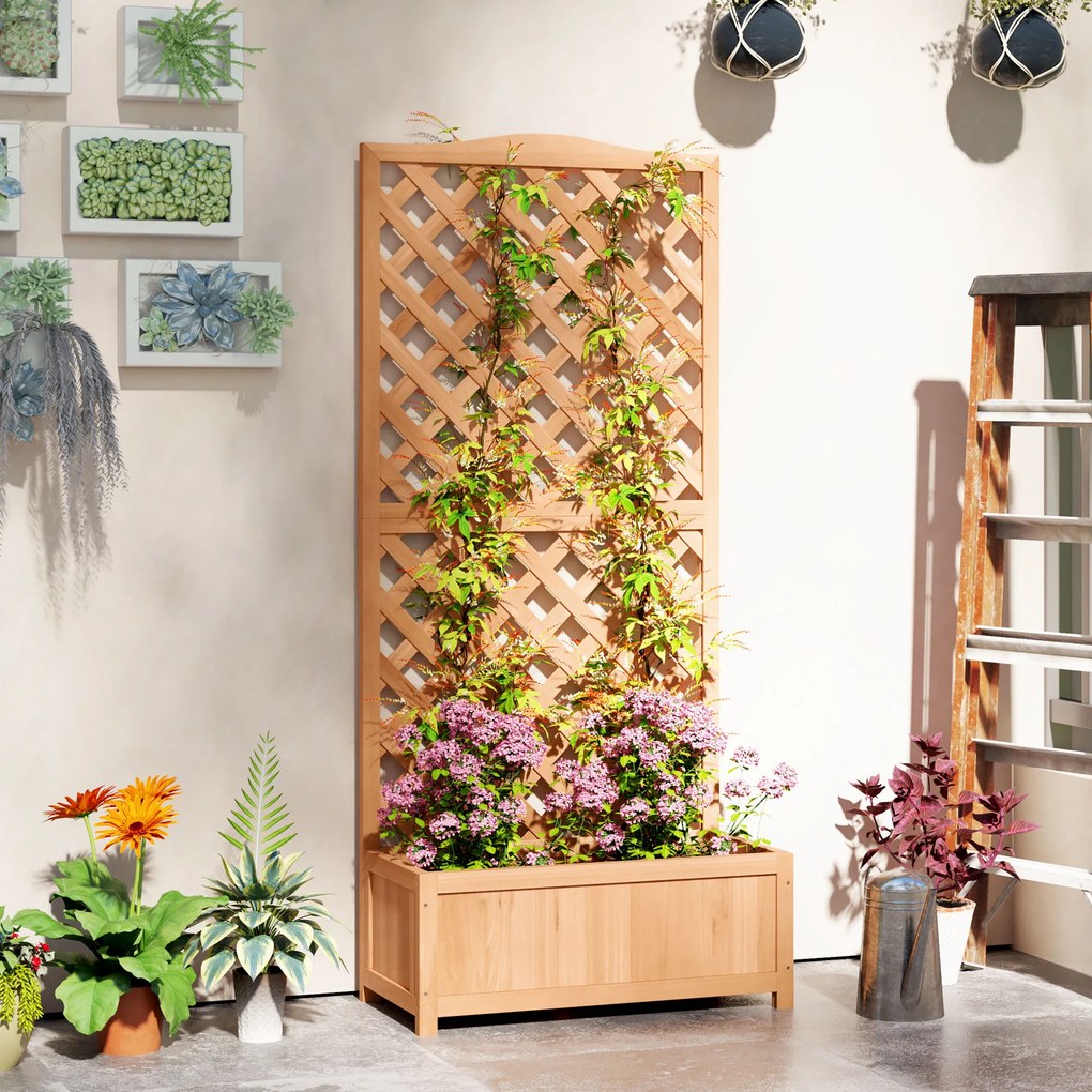 Outsunny Jardinieră cu Grilaj pentru Plante Cățărătoare și Bază Spațioasă, 76x36x170 cm, Maro | Aosom Romania