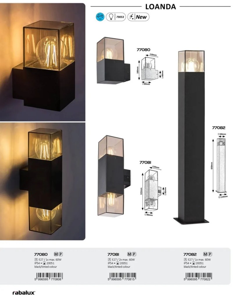 Stalp pentru exterior, terasa sau gradina, IP54 Loanda H-65cm