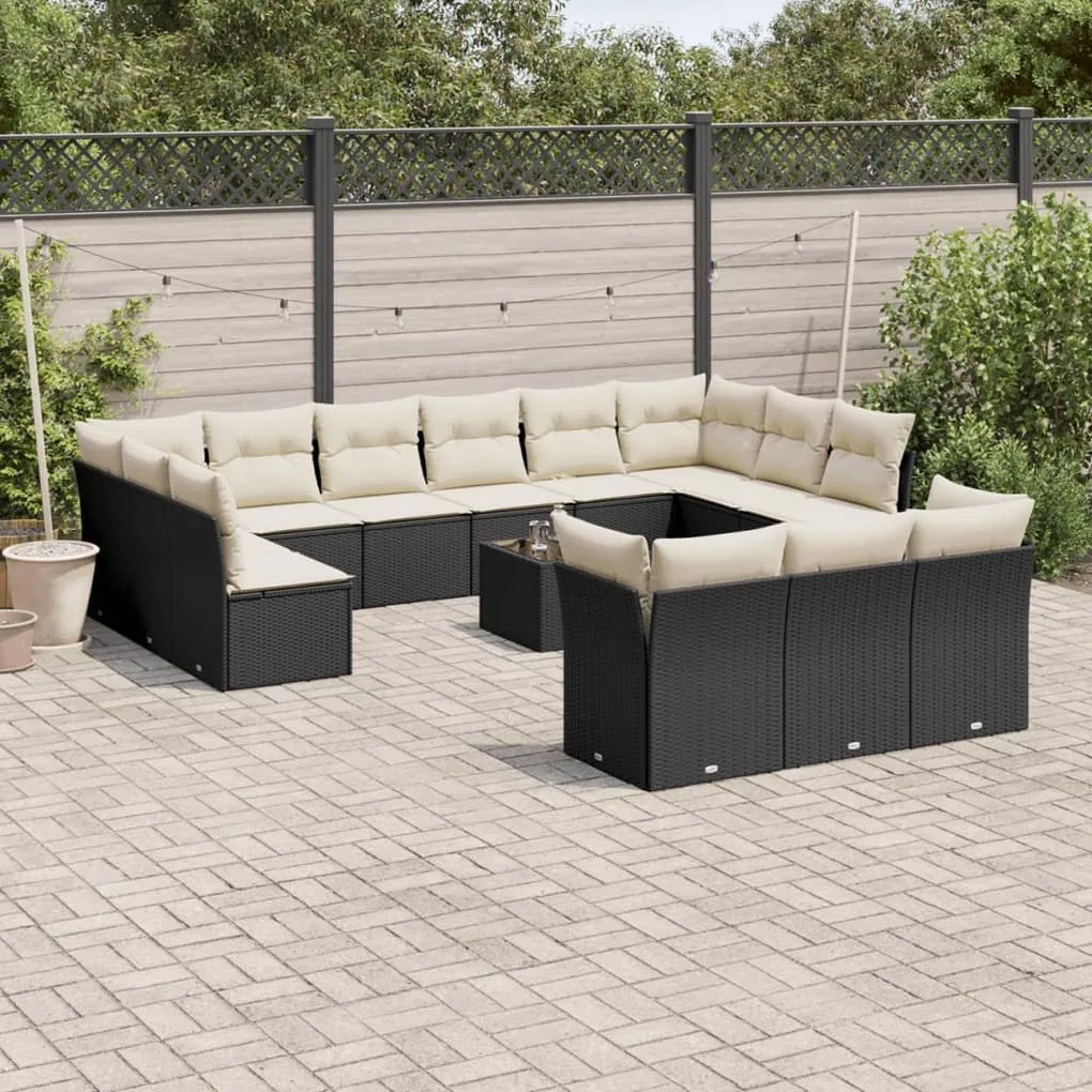 3218456 vidaXL Set mobilier de grădină cu perne, 14 piese, negru, poliratan