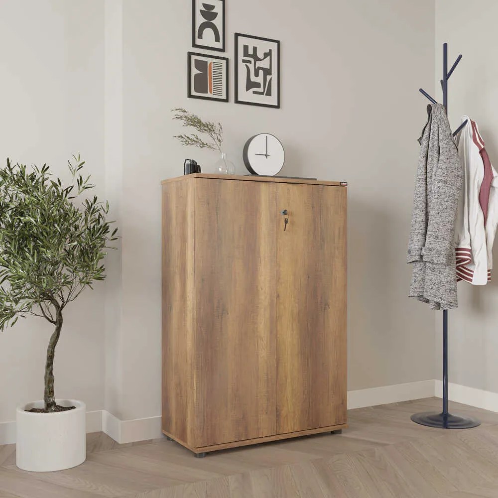 Bibliotecă Adore Rio cu 2 Uși, Cheie și 3 Rafturi, 72 x 109 x 34 cm