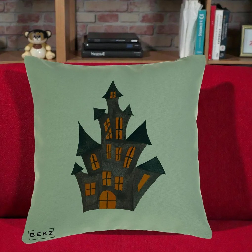 Perna de Halloween Casa Bantuita Minimalista, 40x40 cm cu Umplutura, Verde, BEKZ