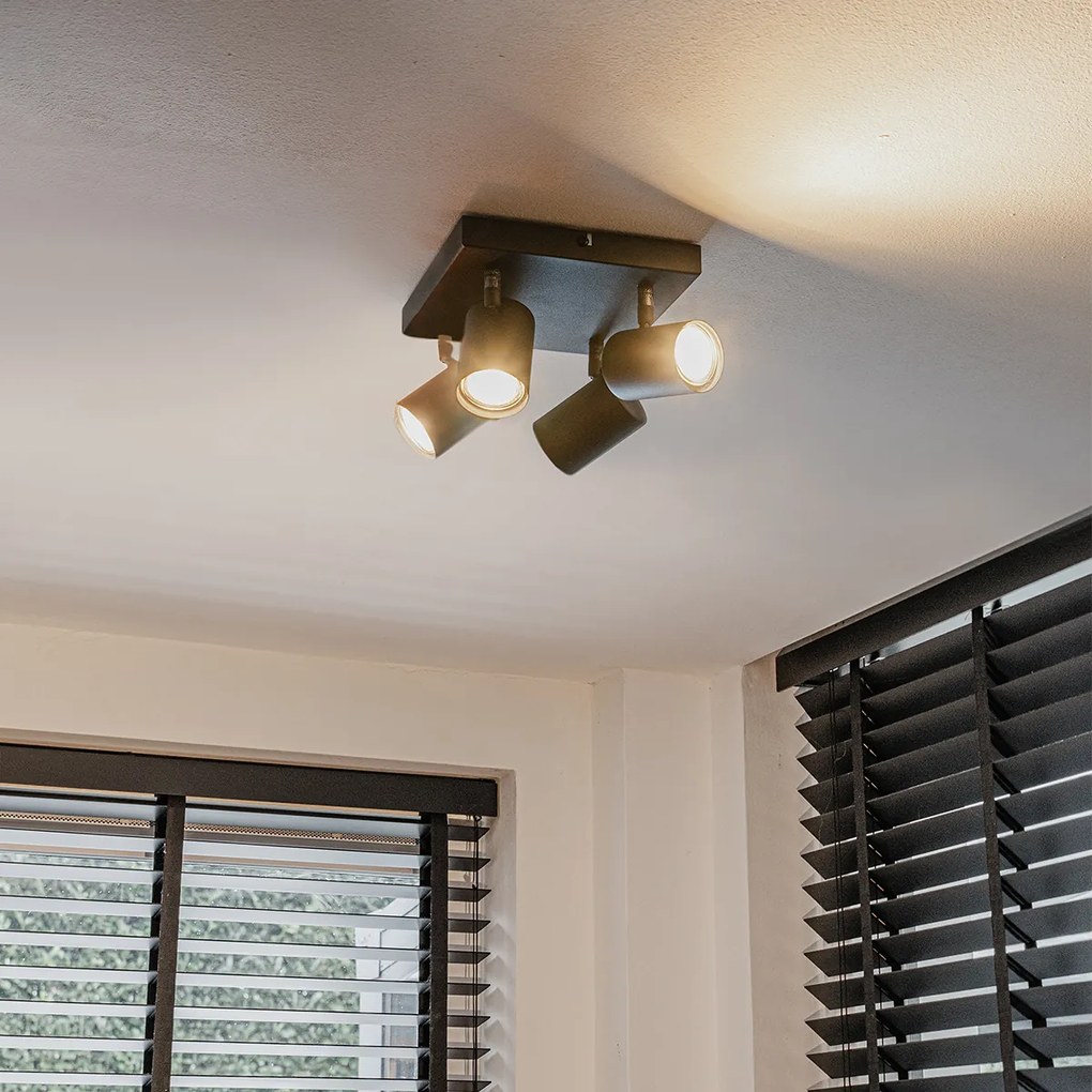 Plafonieră modernă neagră cu 4 lumini, pătrată, reglabilă - Jeana