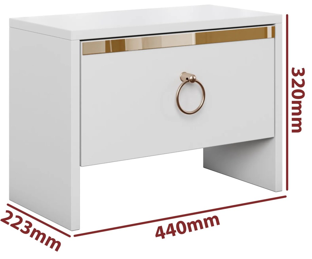 Set 2 noptiere Gold, culoare alb / auriu, 44 x 32 x 22 cm