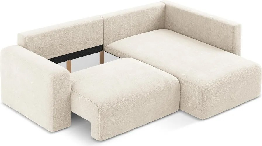 Colțar crem extensibil/cu spațiu de depozitare cu tapițerie din chenille (cu colț pe partea dreaptă/în formă de ”L”) Kona – Makamii