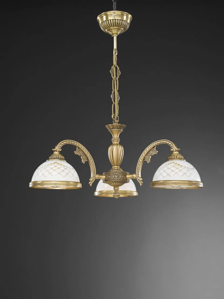 Candelabru cu 3 brate clasic design italian din alama, sticla 7002 RA-L. 7002/3