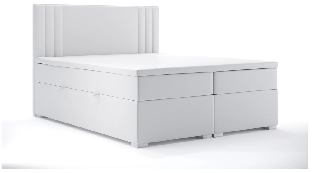 Pat matrimonial Boxspring 180 cm Morcano (alb piele ecologică) (cu sp. depozitare). 1044270