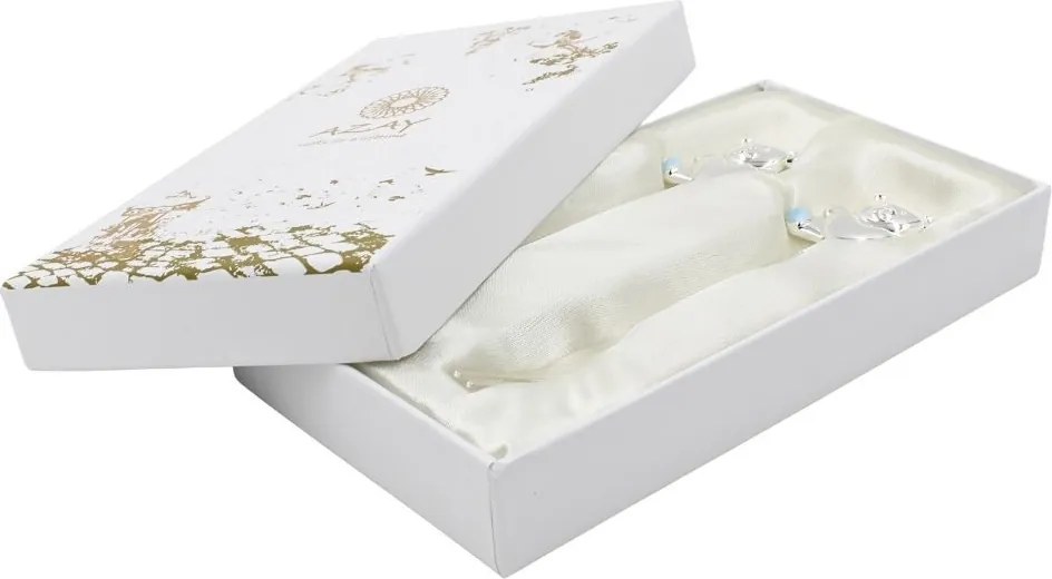Set tacâmuri copii AZAY ursuleț albastru, linguriță și furculiță, cutie cadou elegantă cu tissue paper, 14.5 cm
