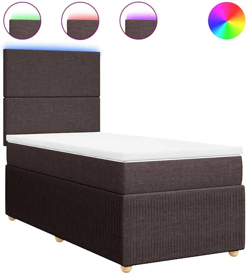 vidaXL Pat box spring cu saltea, maro închis, 90x190 cm, textil
