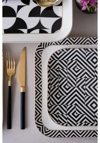 Set veselă 26 piese, porțelan, alb/negru