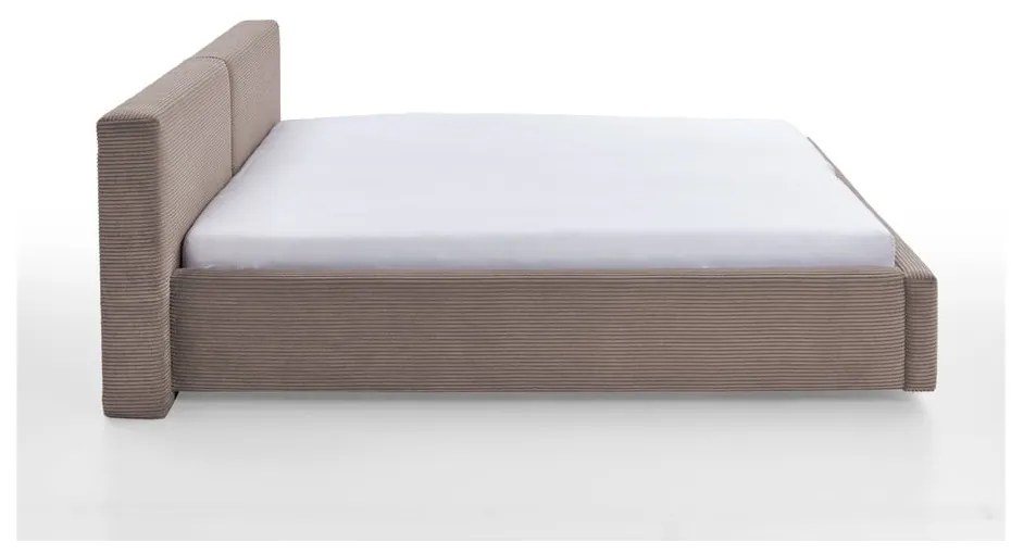 Pat matrimonial maro deschis tapițat cu spațiu de depozitare cu somieră 160x200 cm Cube – Meise Möbel