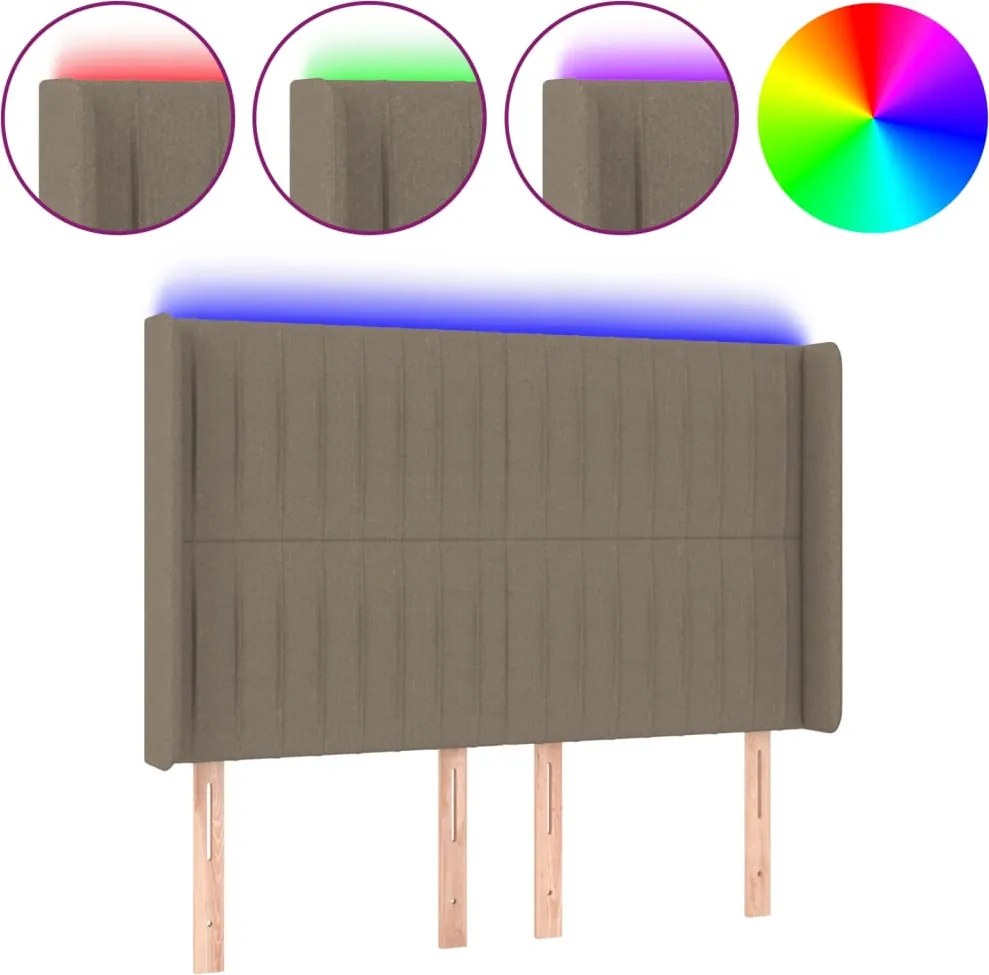 vidaXL Tăblie de pat cu LED, gri taupe, 147x16x118/128 cm, textil