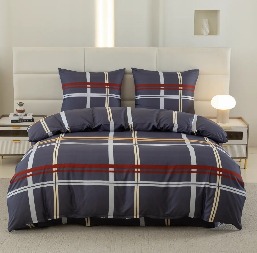 Lenjerie de pat din microfibra TARTAN albastru inchis Dimensiune lenjerie de pat: 2 buc 70 x 80 cm | 160 x 200 cm