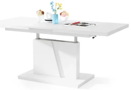 Masă extensibilă NINO pentru living și dining, cu blat înălțabil, albă