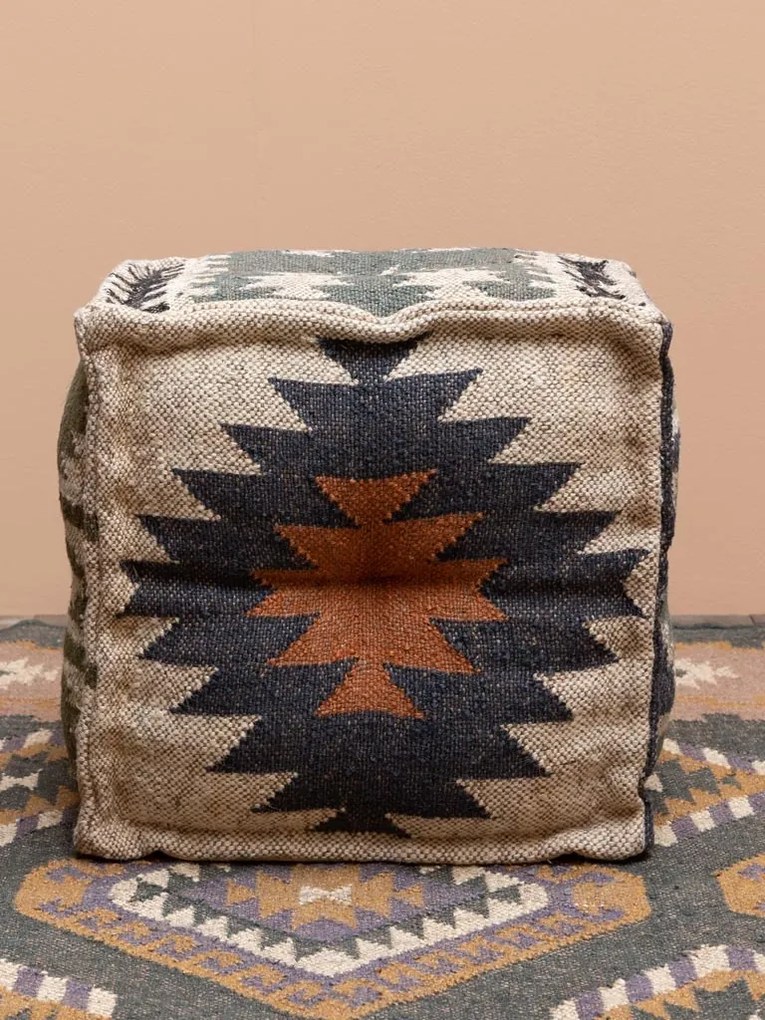 Puf multicolor, din iuta naturala si lana, Summer Kilim