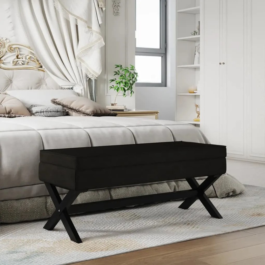 344528 vidaXL Taburet de depozitare, negru, 110x45x49 cm, catifea