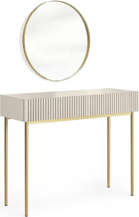 Masa de toaletă cu oglindă aurie Nicole 60 cm - cașmir / picioare aurii