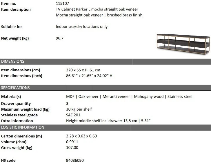 Comoda TV design elegant LUX Parker L 115107 HZ