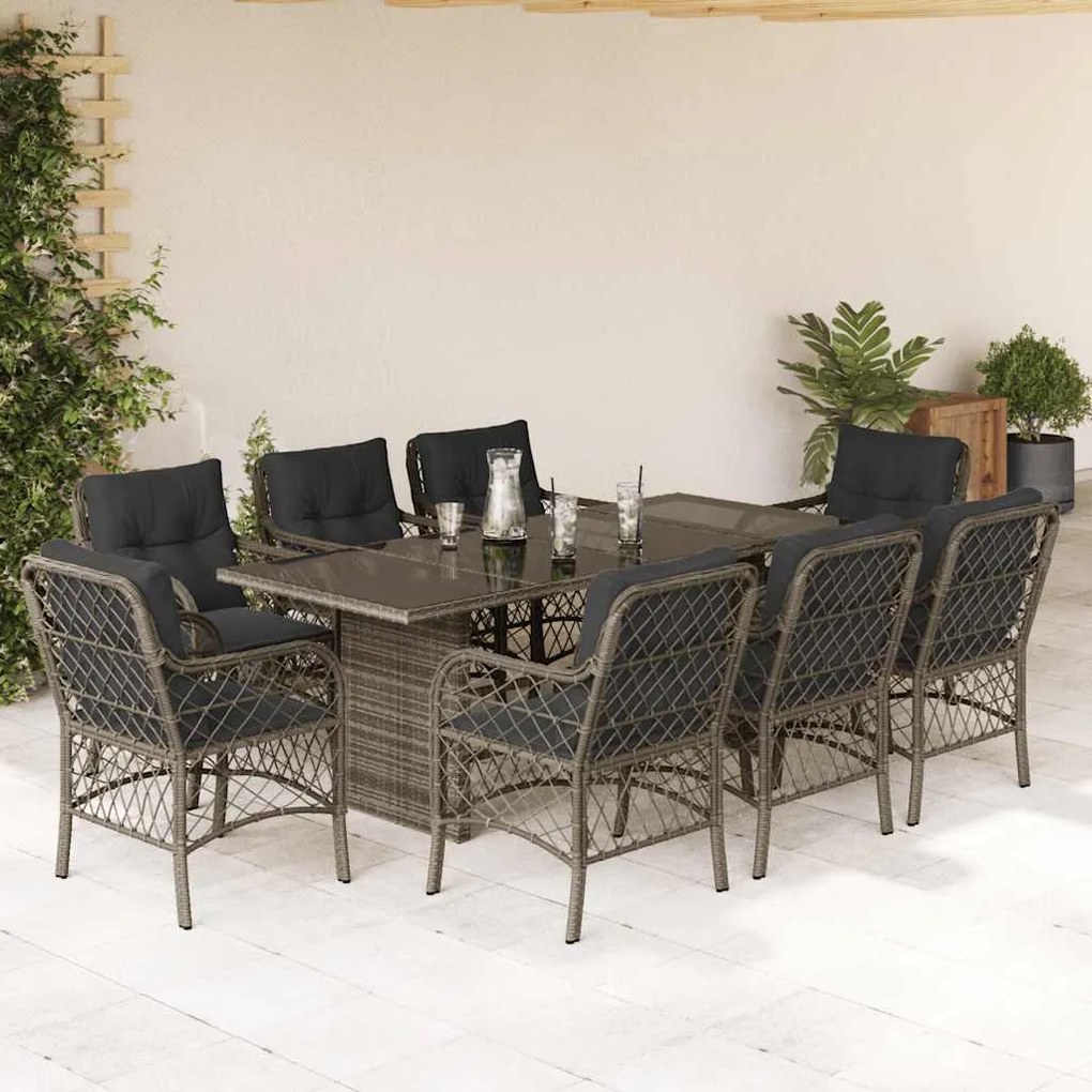 vidaXL Set mobilier grădină cu perne, 9 piese, gri, poliratan