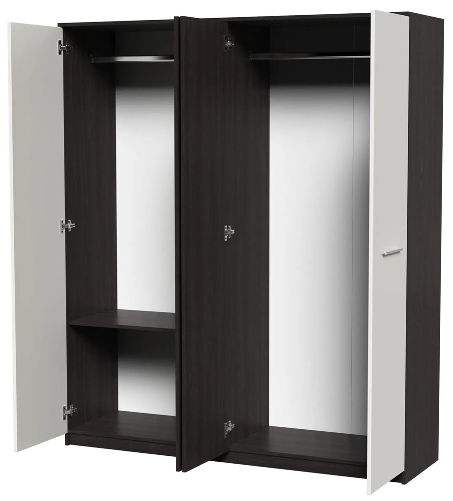Dormitor Luiza 4U5P, culoare magia (wenge) / alb, cu pat standard 140 x 200 cm, dulap cu 4 usi, comoda si 2 noptiere