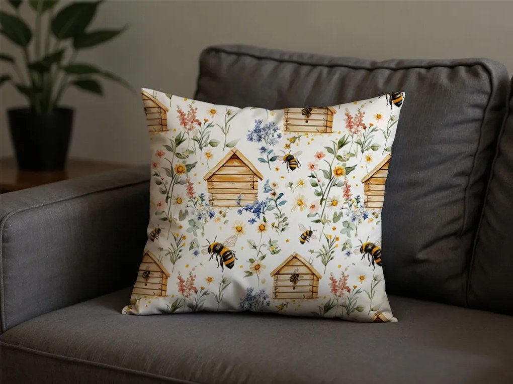 Husa de perna din bumbac WOODEN HOUSES POLY 45x45 cm, colorat