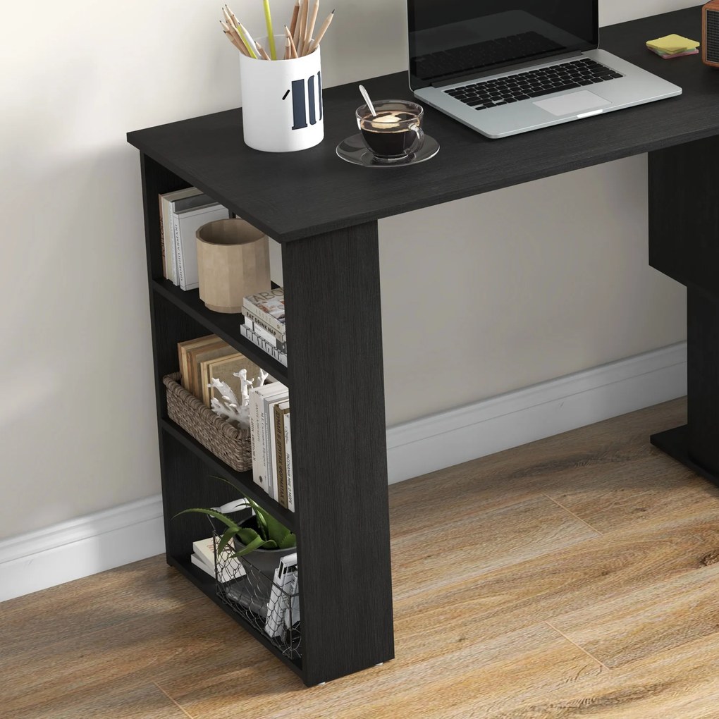 HOMCOM Birou pentru Calculator de Colț cu Design Rotativ în Formă de L și 5 Rafturi, 120x110x74.5 cm, Negru | Aosom Romania