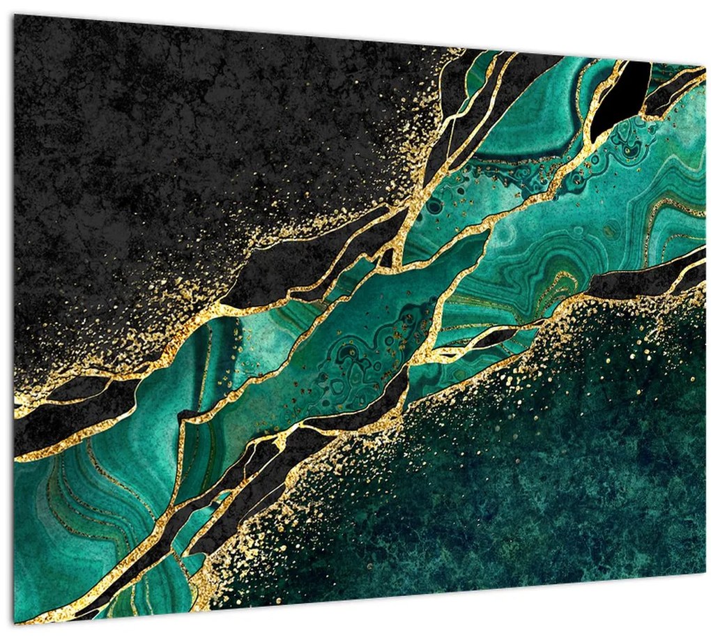 Tablou - Marmorat, petrol-auriu (70x50 cm)
