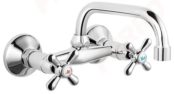 Baterie lavoar montaj pe perete, crom lucios, Ferro Retro