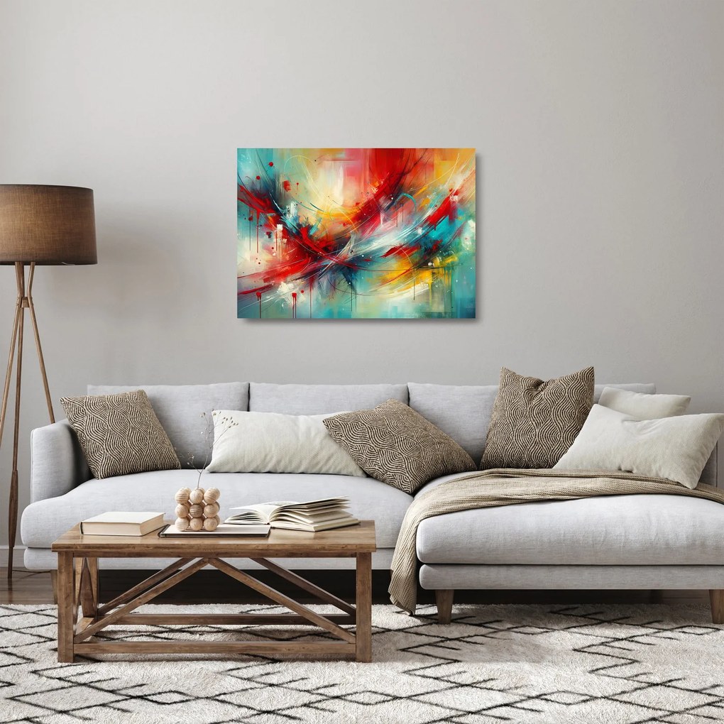 Tablou pe sticlă – Abstracție cu roșu (70x50 cm)