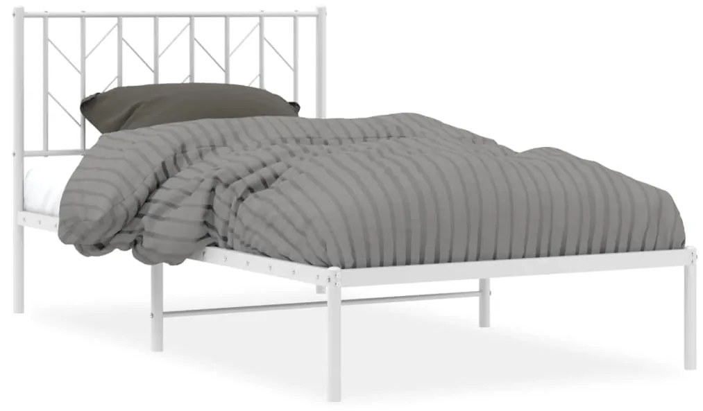 374481 vidaXL Cadru de pat din metal cu tăblie, alb, 100x200 cm