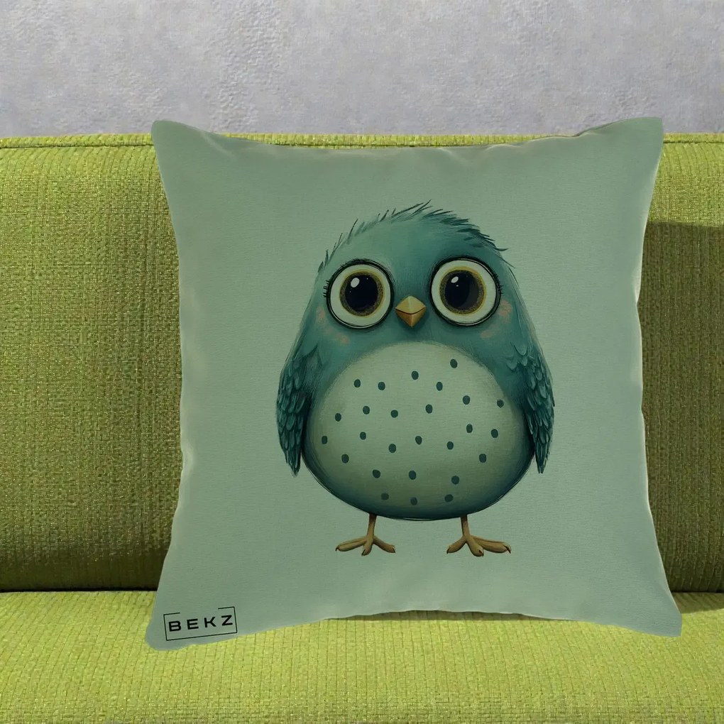 Perna Decorativa Pasare Teal cu Buline Teal, 40x40 cm, Verde, Husa Detasabila, Perna Inclusa, BEKZ®