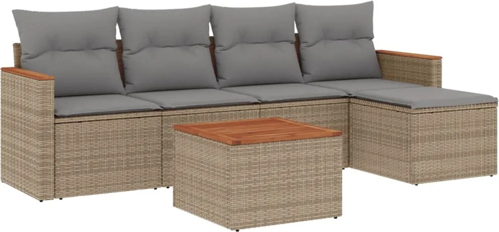 vidaXL Set canapele de grădină, 6 piese, cu perne, bej, poliratan