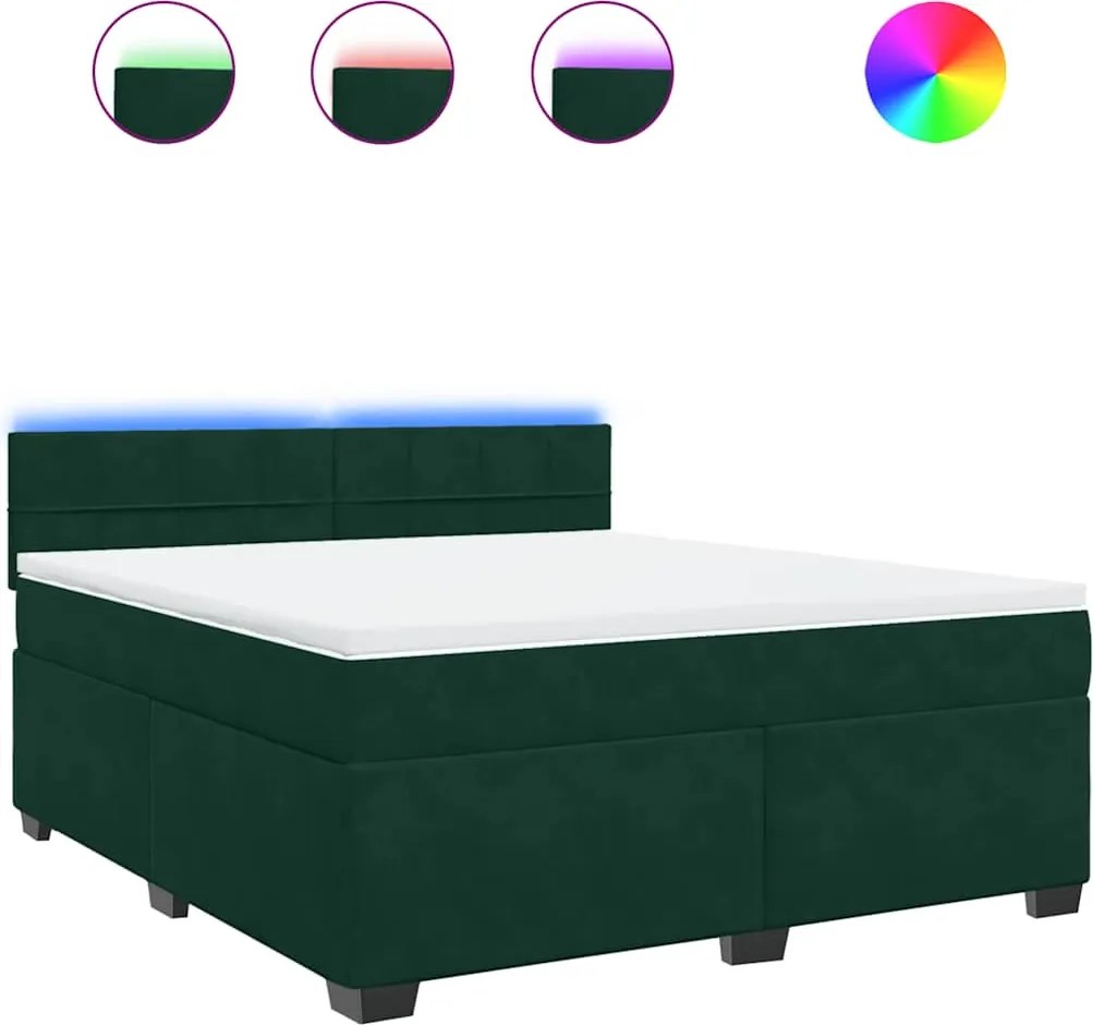 vidaXL Pat box spring cu saltea, verde închis, 180x200 cm, catifea