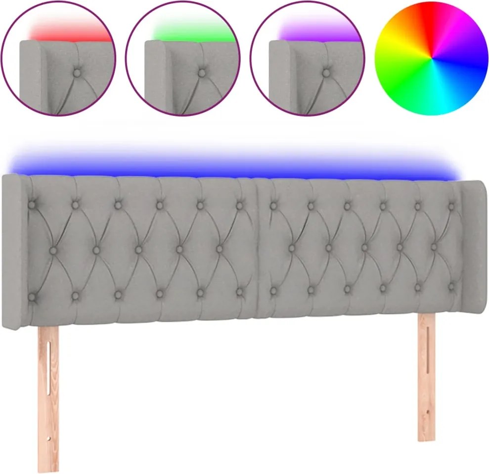 vidaXL Tăblie de pat cu LED, gri deschis, 163x16x78/88 cm, textil