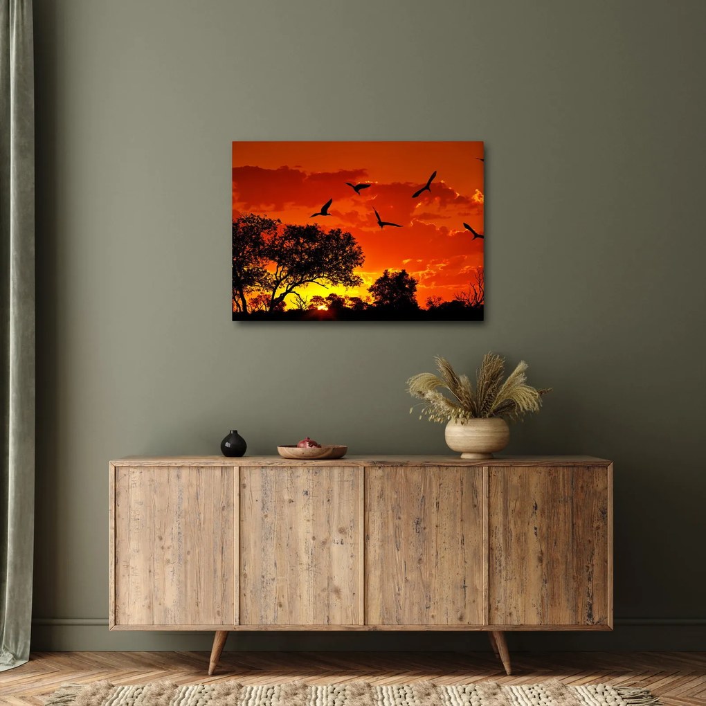 Tablou cu păsări în apus de soare (70x50 cm)