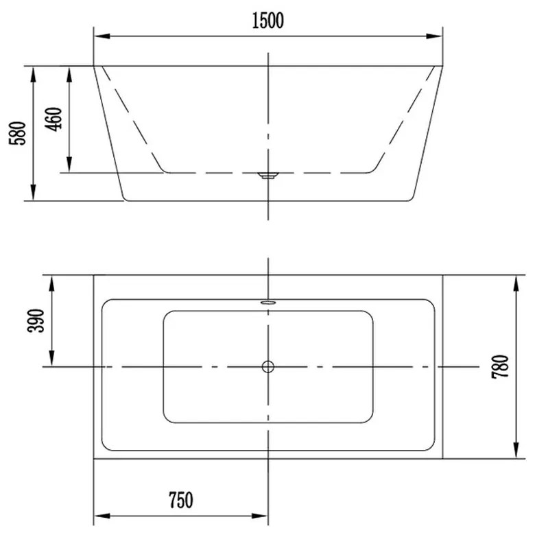 Cada baie freestanding la perete cu preaplin dreptunghiulara 150 x 80 cm Alvaro Florida 1500x780 mm