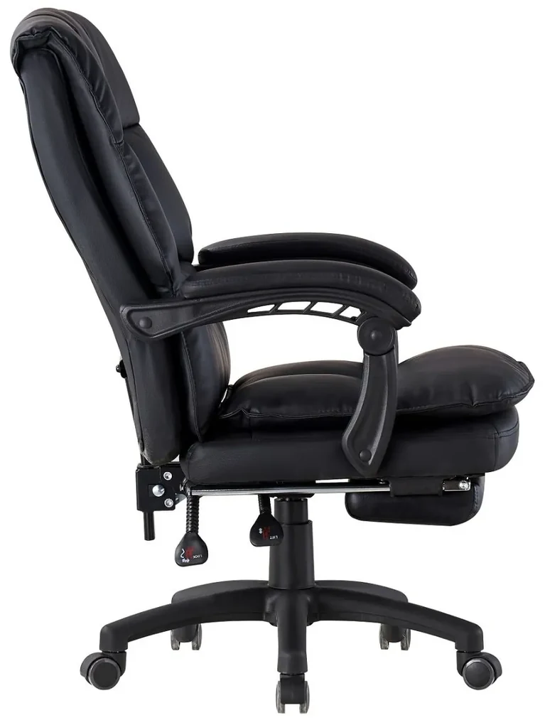Scaun directorial, dubla buretare, suport picioare, piele ecologica, Negru