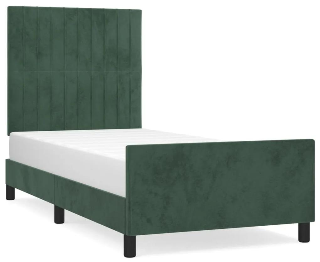 3125852 vidaXL Cadru de pat cu tăblie, verde închis, 90x190 cm, catifea