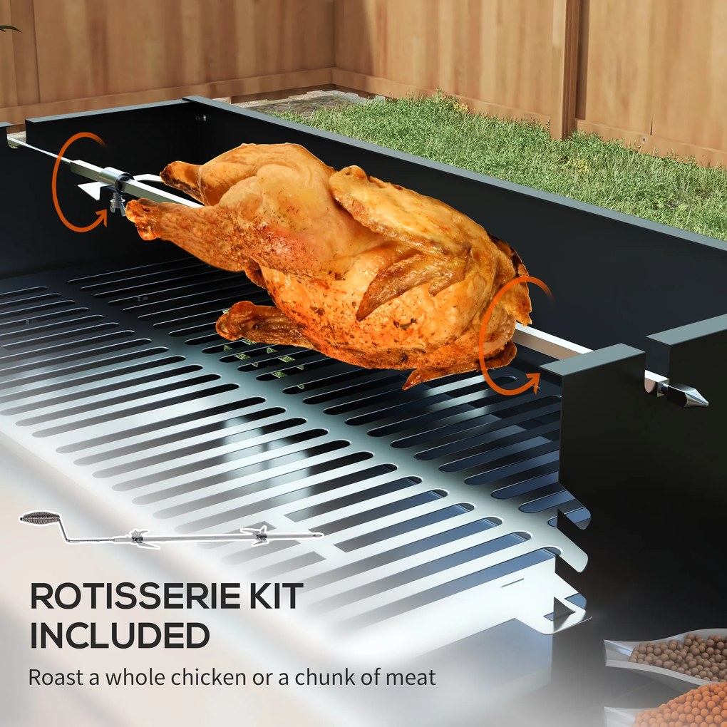 Outsunny BBQ Rotisserie Grill Charcoal Split Roaster for Chicken Turkey 3-Level Grill Grate, Storage Shelves, Stainless Steel | Aosom Romania