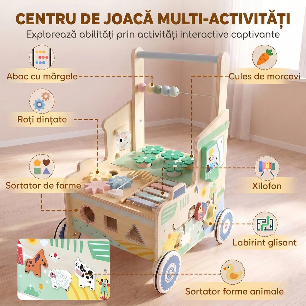 AIYAPLAY Girelă Pentru Copii Cu Panouri De Activități, Multistrat, Verde | Aosom Romania